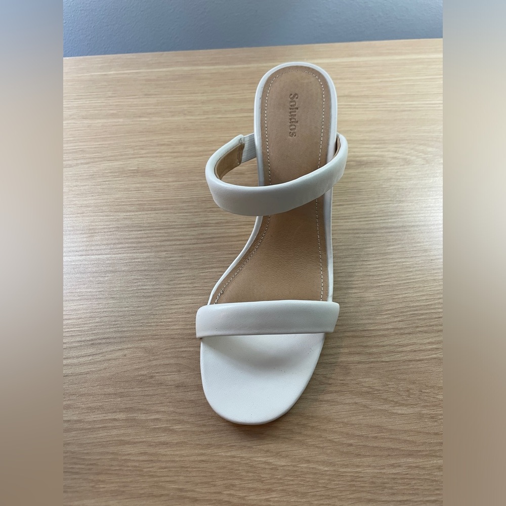 Soludos Strappy Block Heel Sandal White Leather Chunky Heels Mule Euro summer - Picture 14 of 15